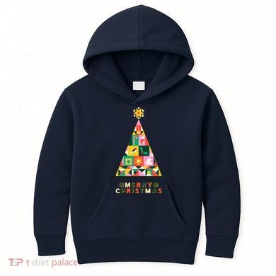Vintage Merry Christmas Pattern Tree Kids Hoodie