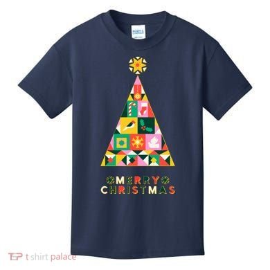 Vintage Merry Christmas Pattern Tree Kids T-Shirt