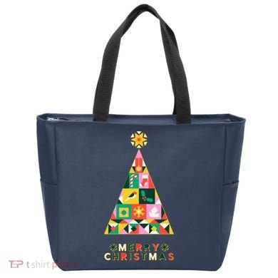 Vintage Merry Christmas Pattern Tree Tote Bag