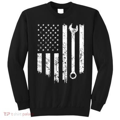 Vintage Mechanic Distressed American Flag Sweatshirt