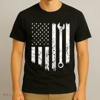 Vintage Mechanic Distressed American Flag T-Shirt thumb 3