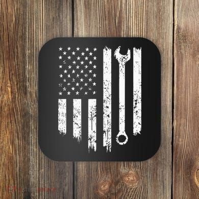 Vintage Mechanic Distressed American Flag Coaster