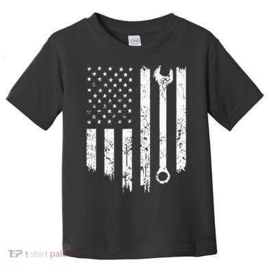 Vintage Mechanic Distressed American Flag Toddler T-Shirt