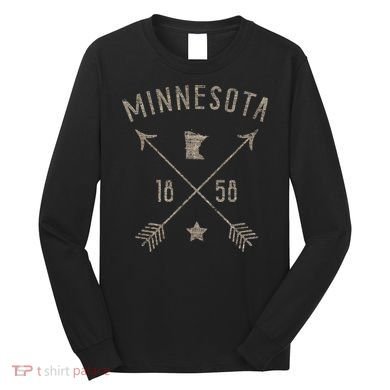 Vintage Minnesota Distressed Home State Map Boho Arrows Long Sleeve Shirt