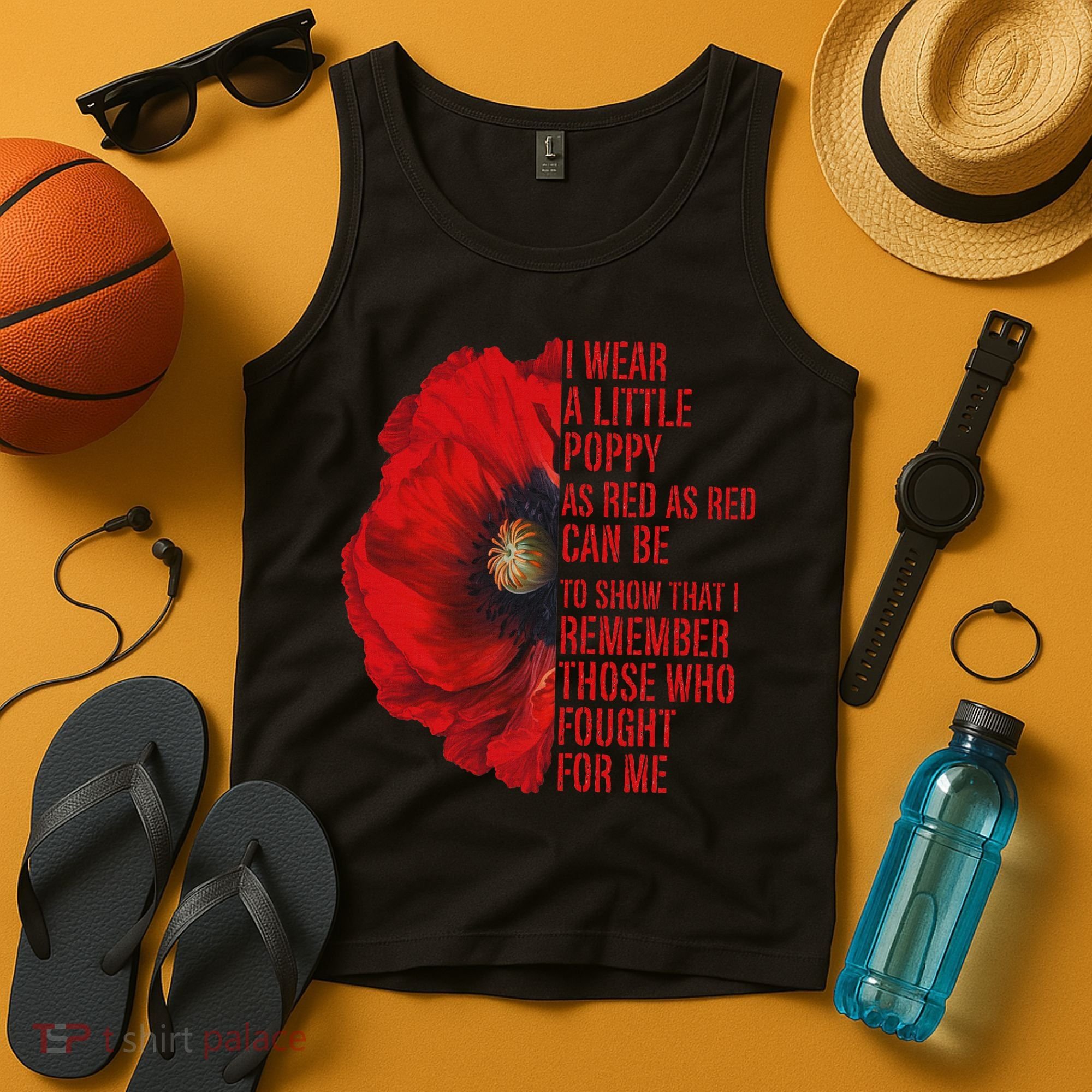 Veterans Memorial Day We Never Forget Red Poppy Flower Usa Tank Top
