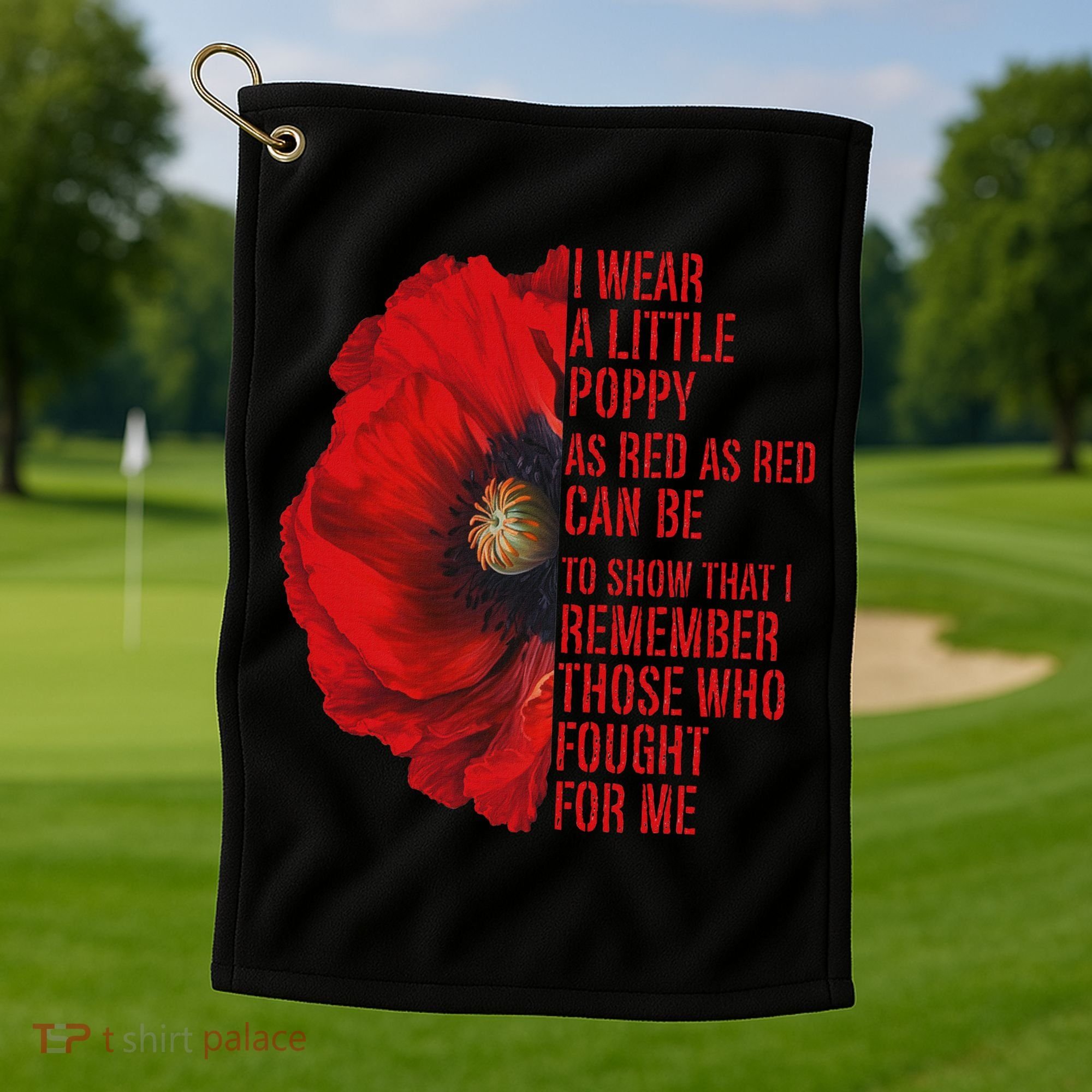 Veterans Memorial Day We Never Forget Red Poppy Flower Usa Golf Towel