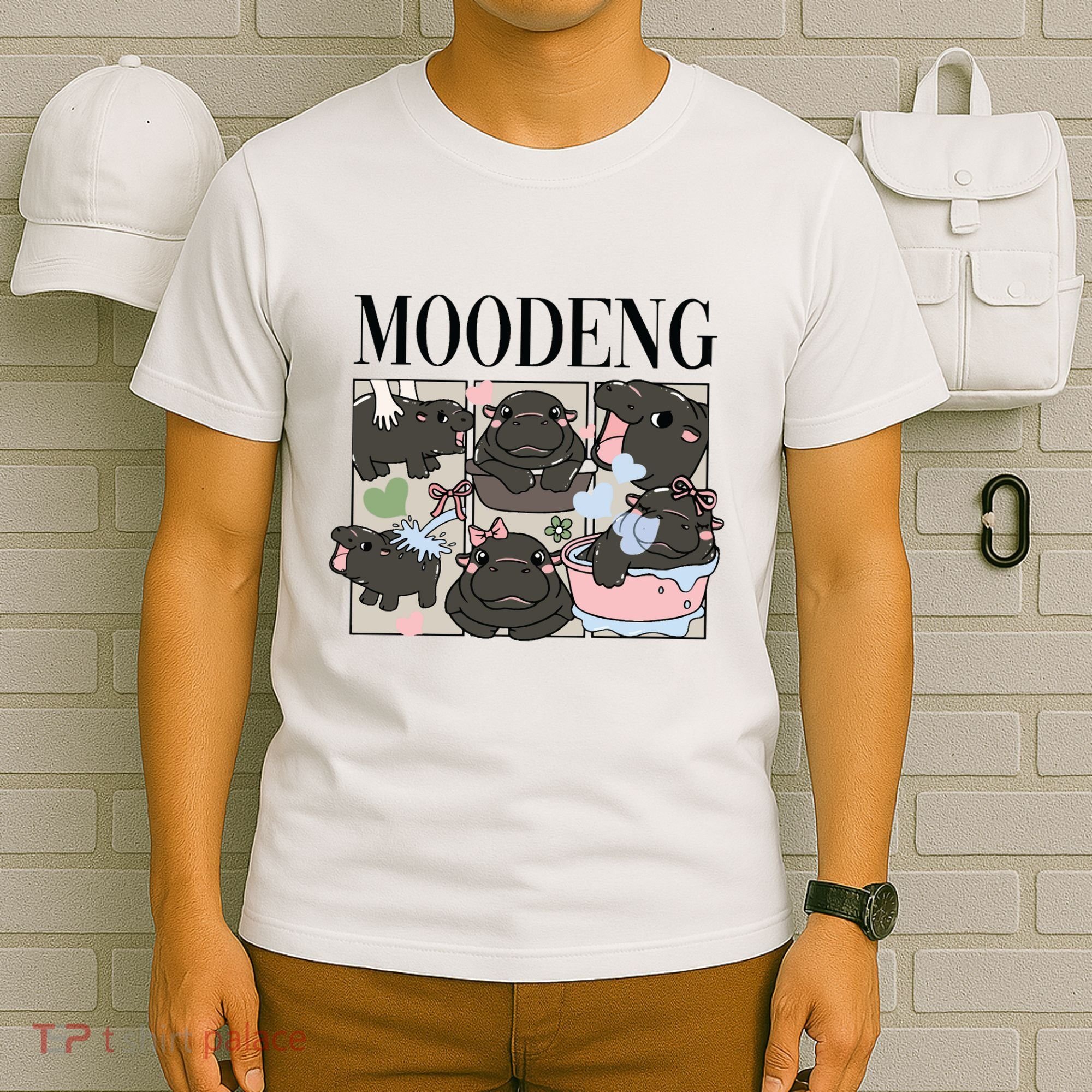 Vintage Moo Deng Bootleg Rap I Love Moo Deng Hippo Lover T-Shirt