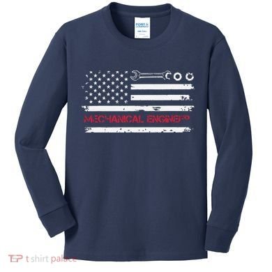 Vintage Mechanical Engineer American Flag Engineering Kids Long Sleeve Shirt