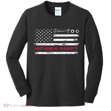 Vintage Mechanical Engineer American Flag Engineering Kids Long Sleeve Shirt