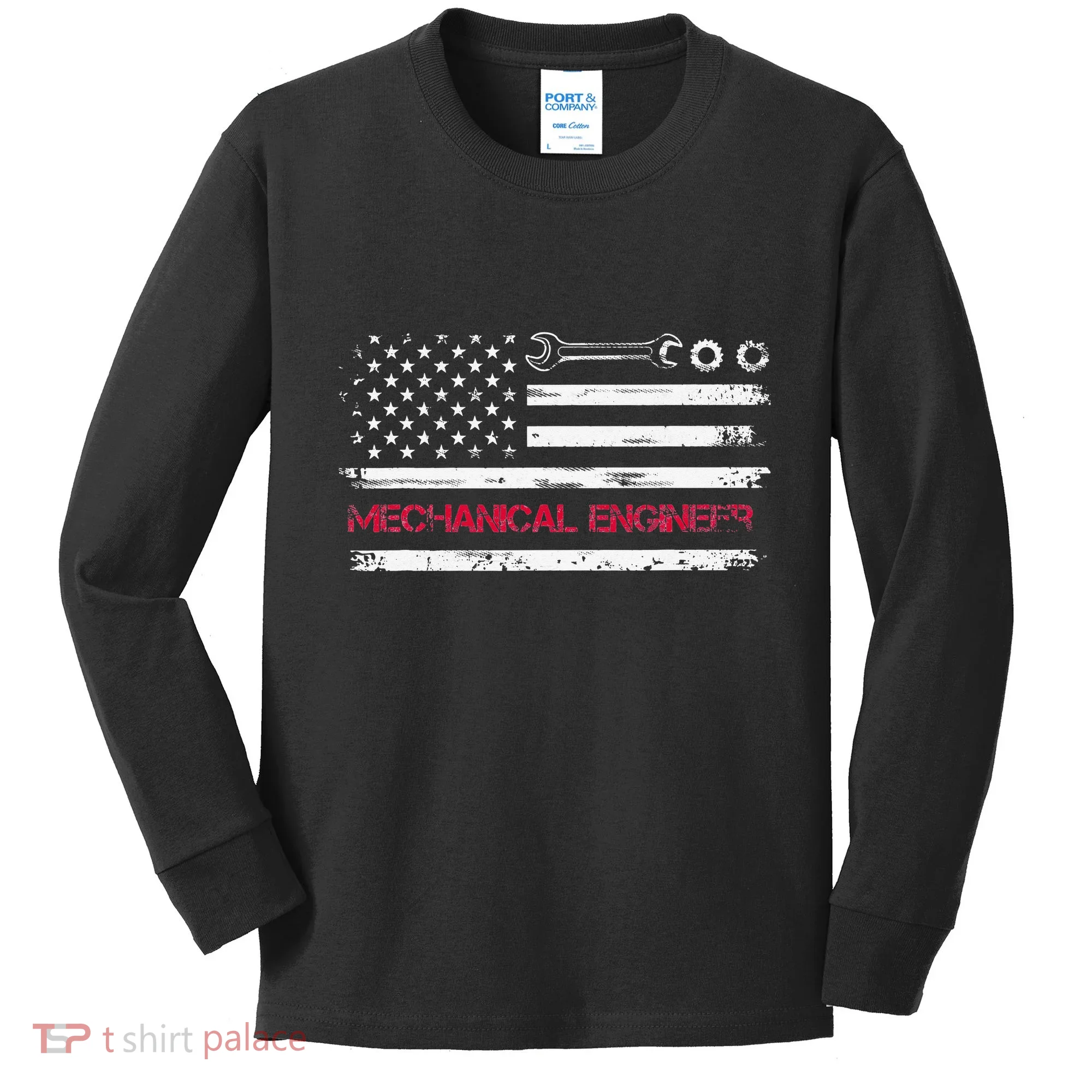 Vintage Mechanical Engineer American Flag Engineering Kids Long Sleeve Shirt