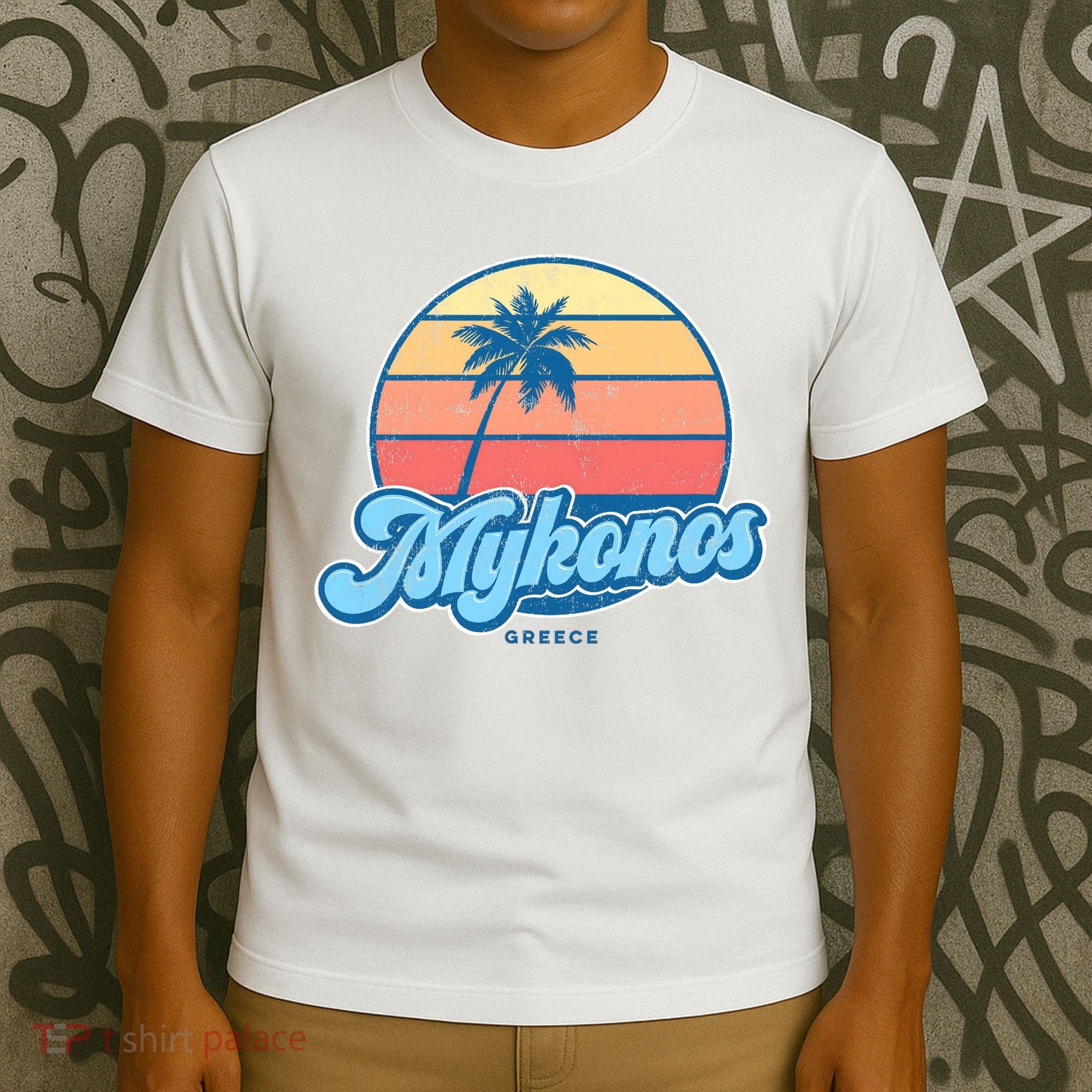 Vintage Mykonos Greece Classic 70s Retro Surfer T-Shirt