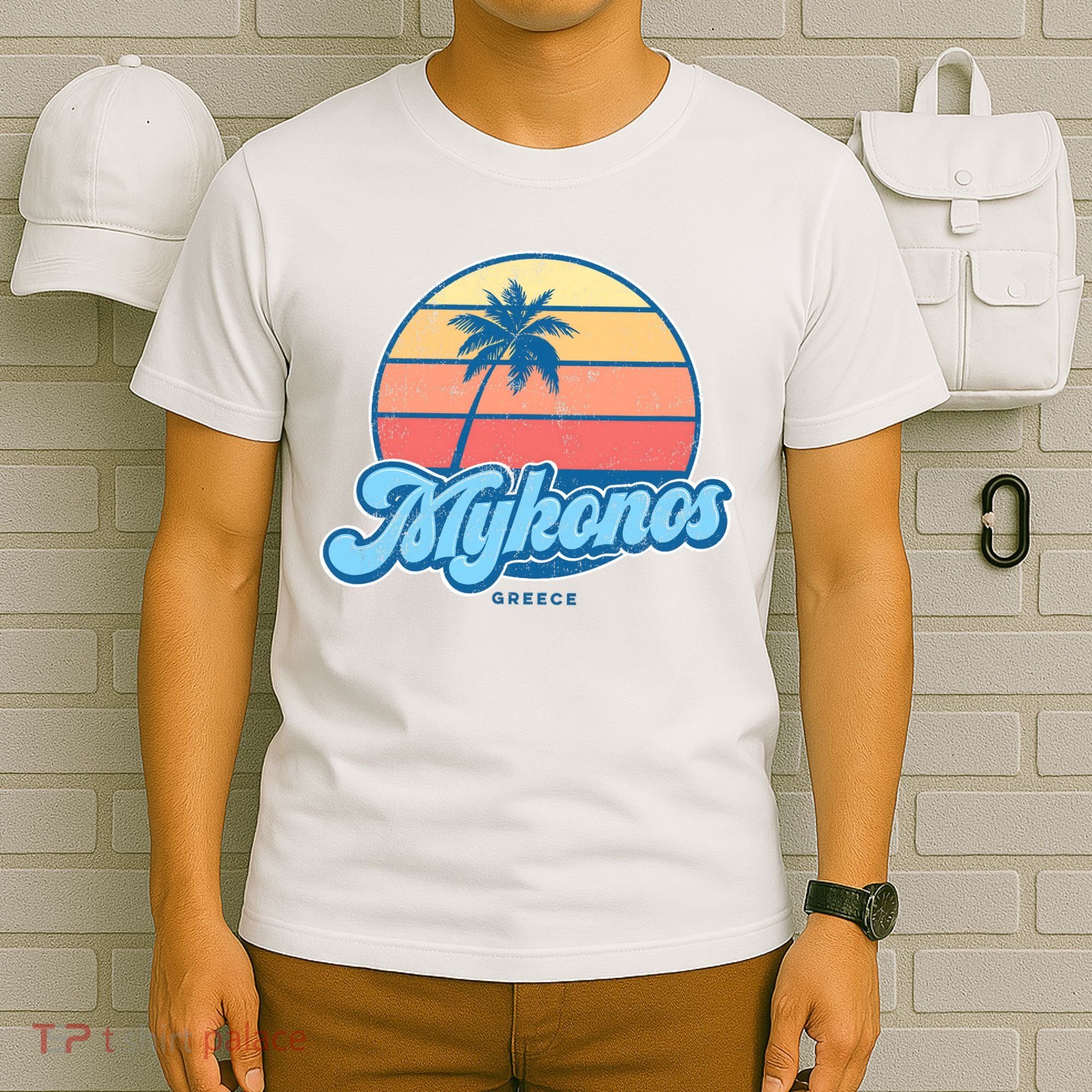 Vintage Mykonos Greece Classic 70s Retro Surfer T-Shirt
