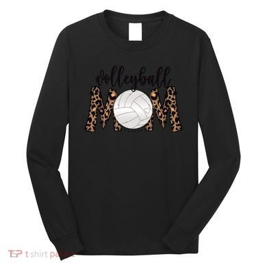 Volleyball Mom Leopard Print Proud Women's Cheetah Pattern Great Gift Long Sleeve Shirt