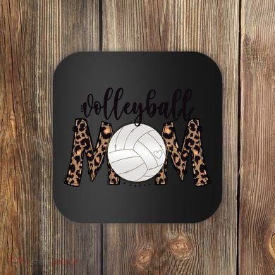 Volleyball Mom Leopard Print Proud Women's Cheetah Pattern Great Gift Coaster