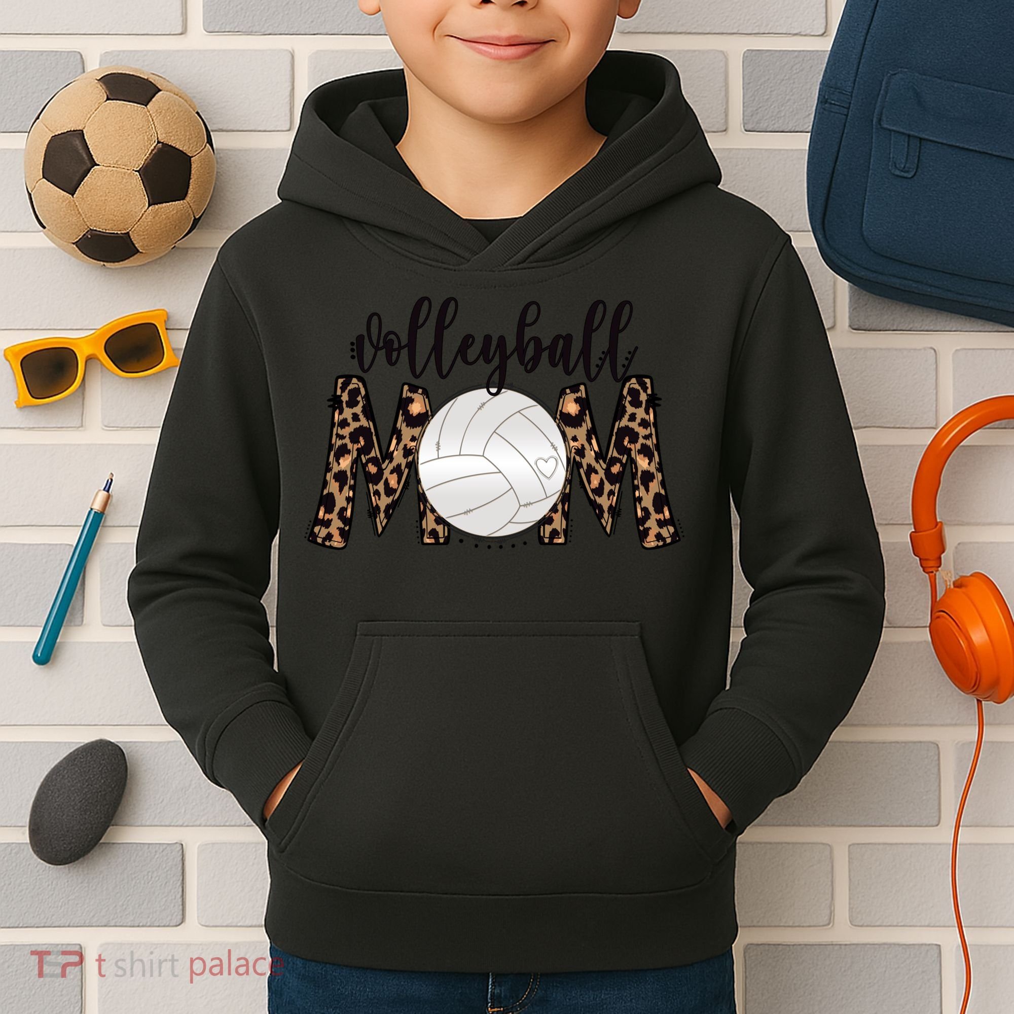 Volleyball Mom Leopard Print Proud Women's Cheetah Pattern Great Gift Kids Hoodie