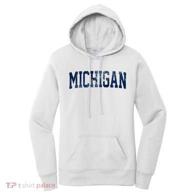 Vintage Michigan Look Maize Blue Retro Font Michigan Women's Hoodie