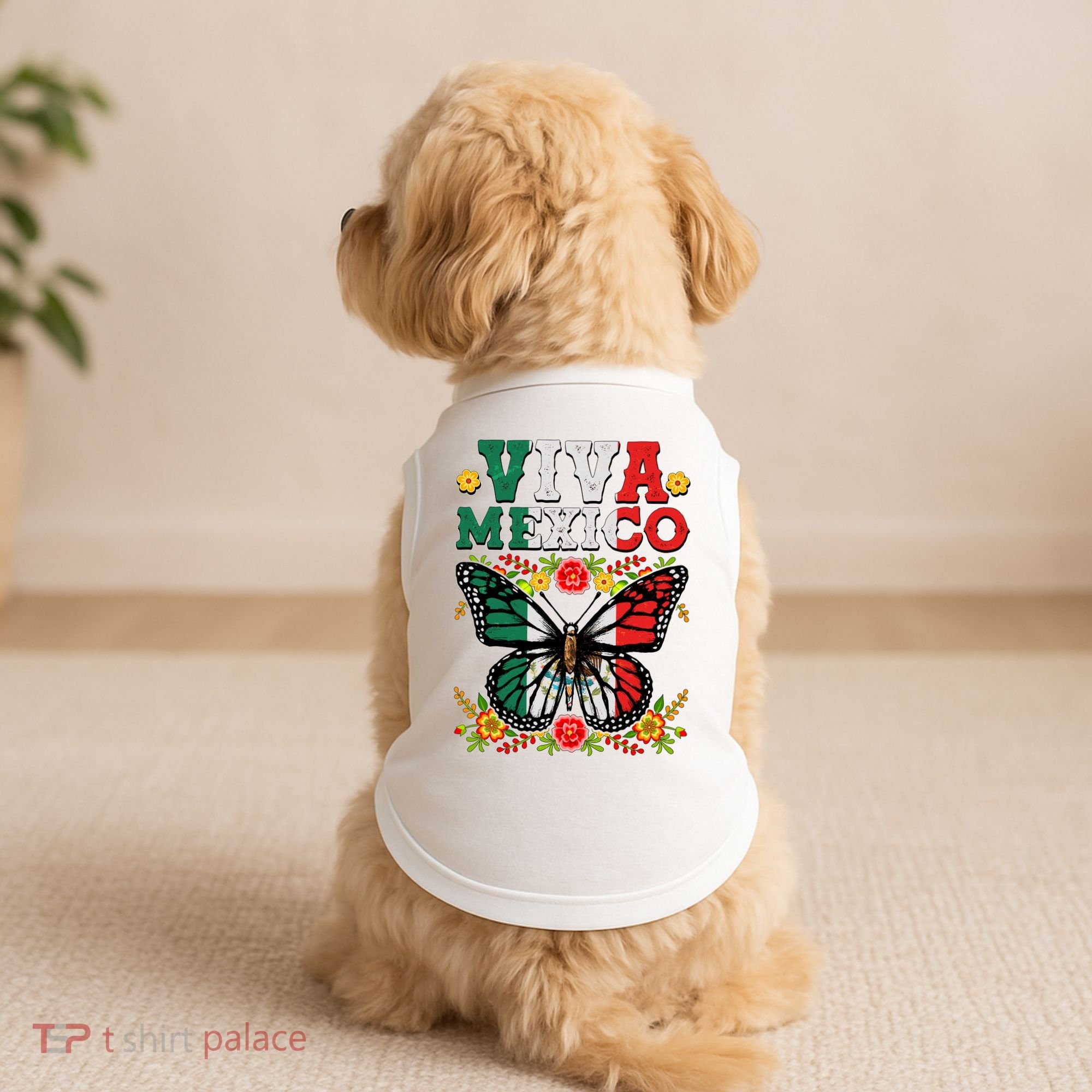 Viva Mexico Mexican Independence Day Butterfly Doggie Tank