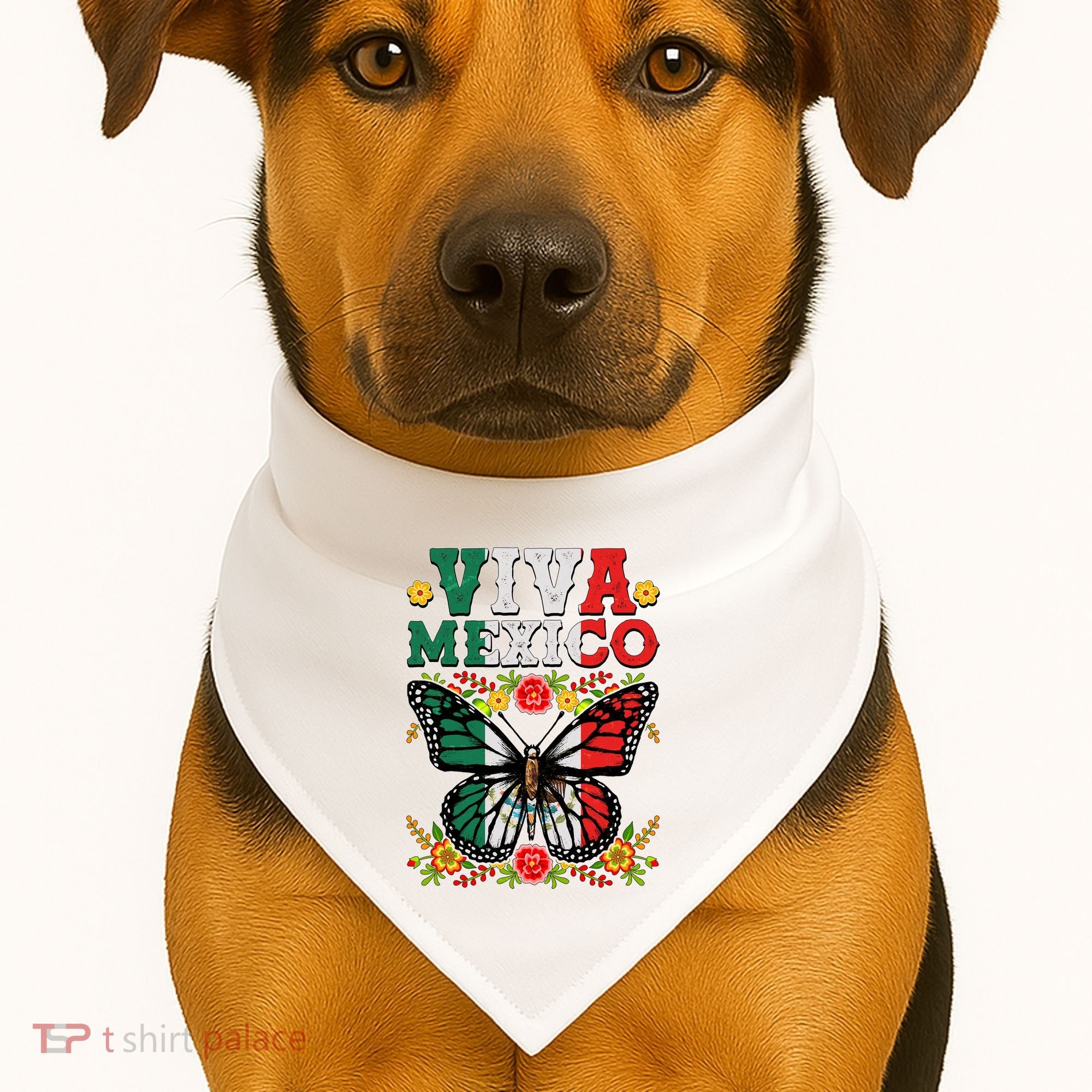 Viva Mexico Mexican Independence Day Butterfly USA-Made Doggie Bandana