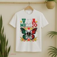 Viva Mexico Mexican Independence Day Butterfly T-Shirt thumb 2