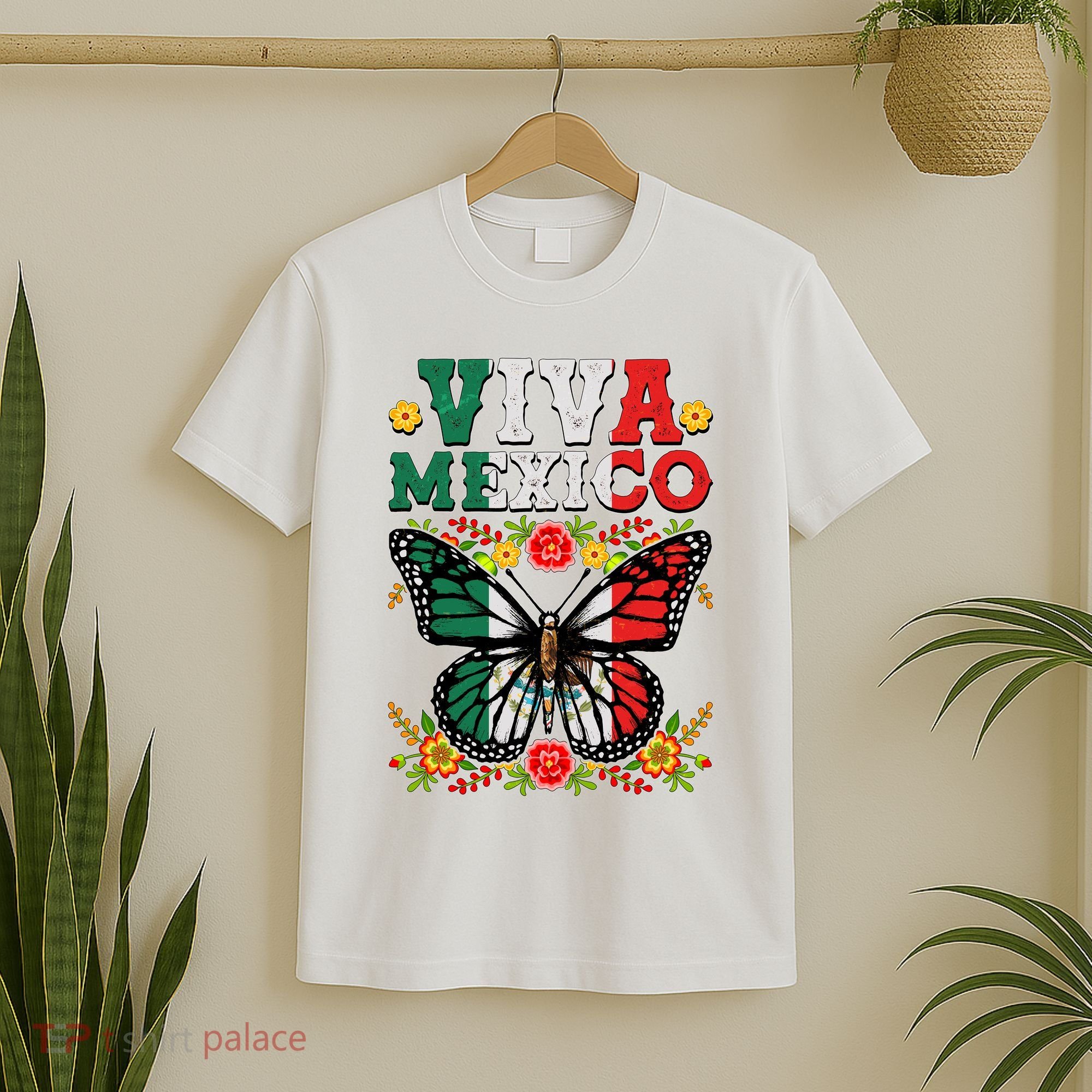 Viva Mexico Mexican Independence Day Butterfly T-Shirt