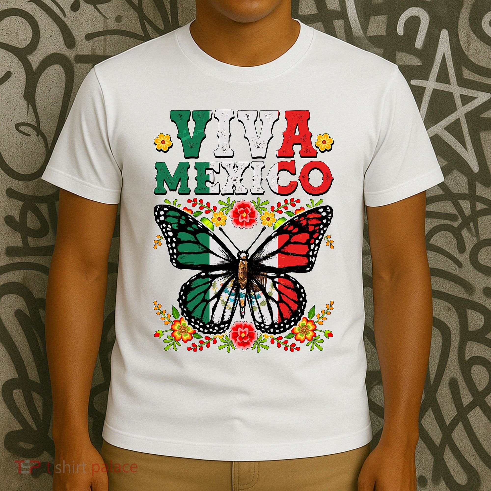 Viva Mexico Mexican Independence Day Butterfly T-Shirt