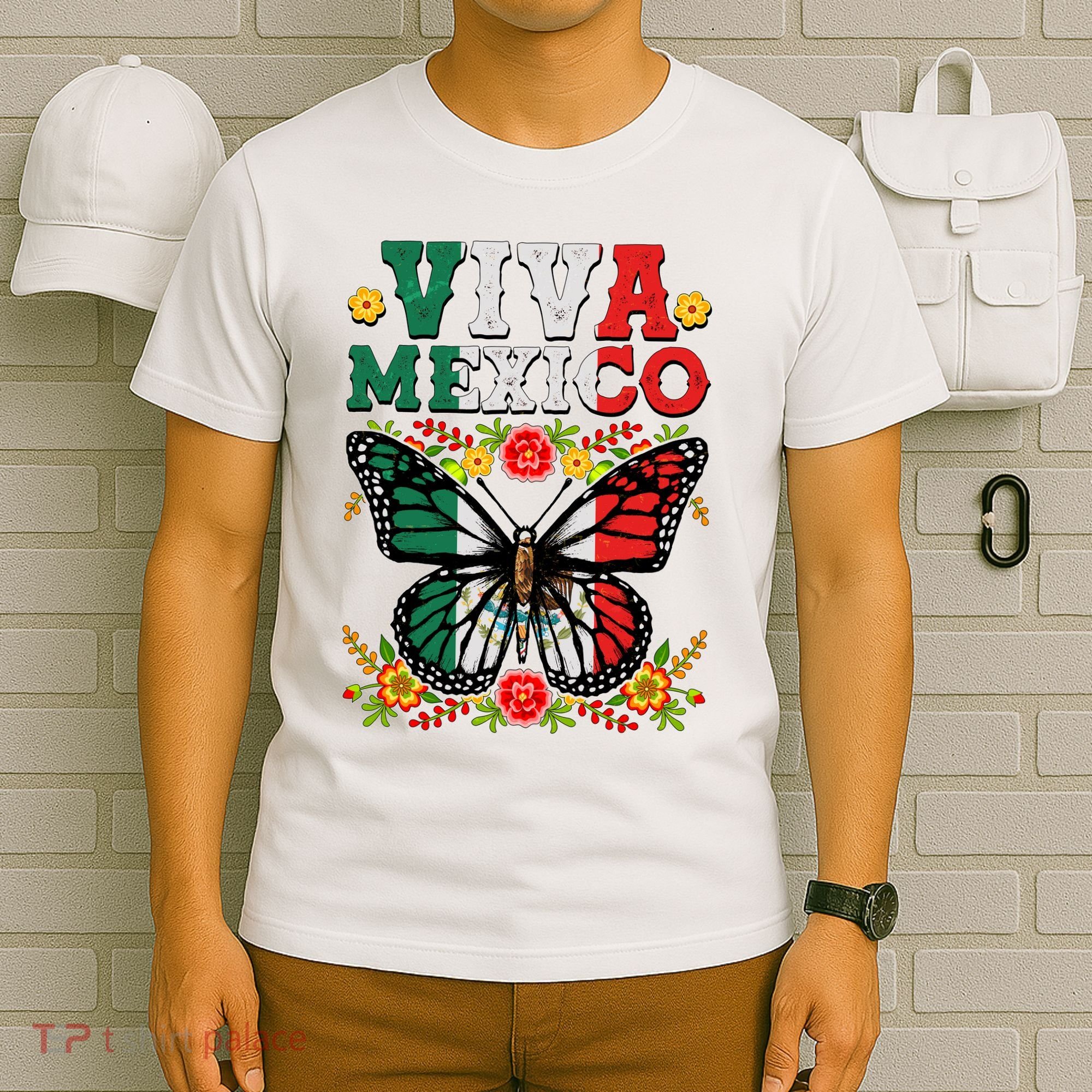 Viva Mexico Mexican Independence Day Butterfly T-Shirt