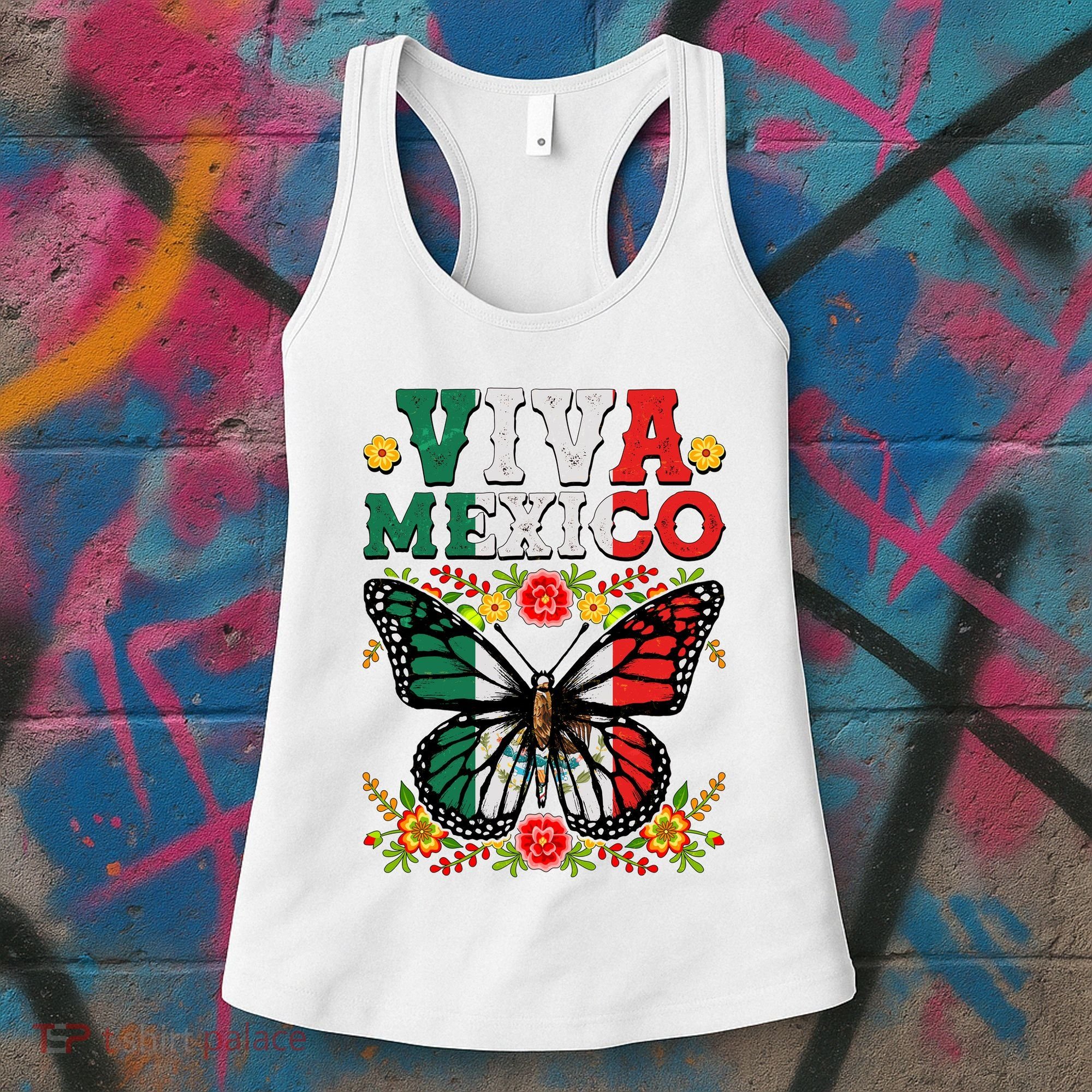 Viva Mexico Mexican Independence Day Butterfly Women's Tank Top