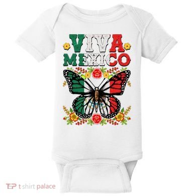Viva Mexico Mexican Independence Day Butterfly Baby Bodysuit