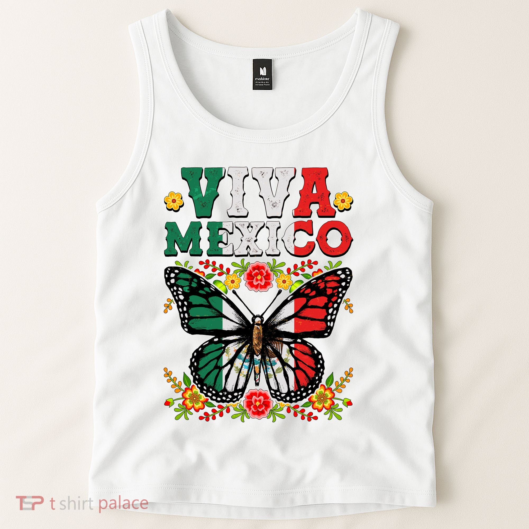 Viva Mexico Mexican Independence Day Butterfly Tank Top