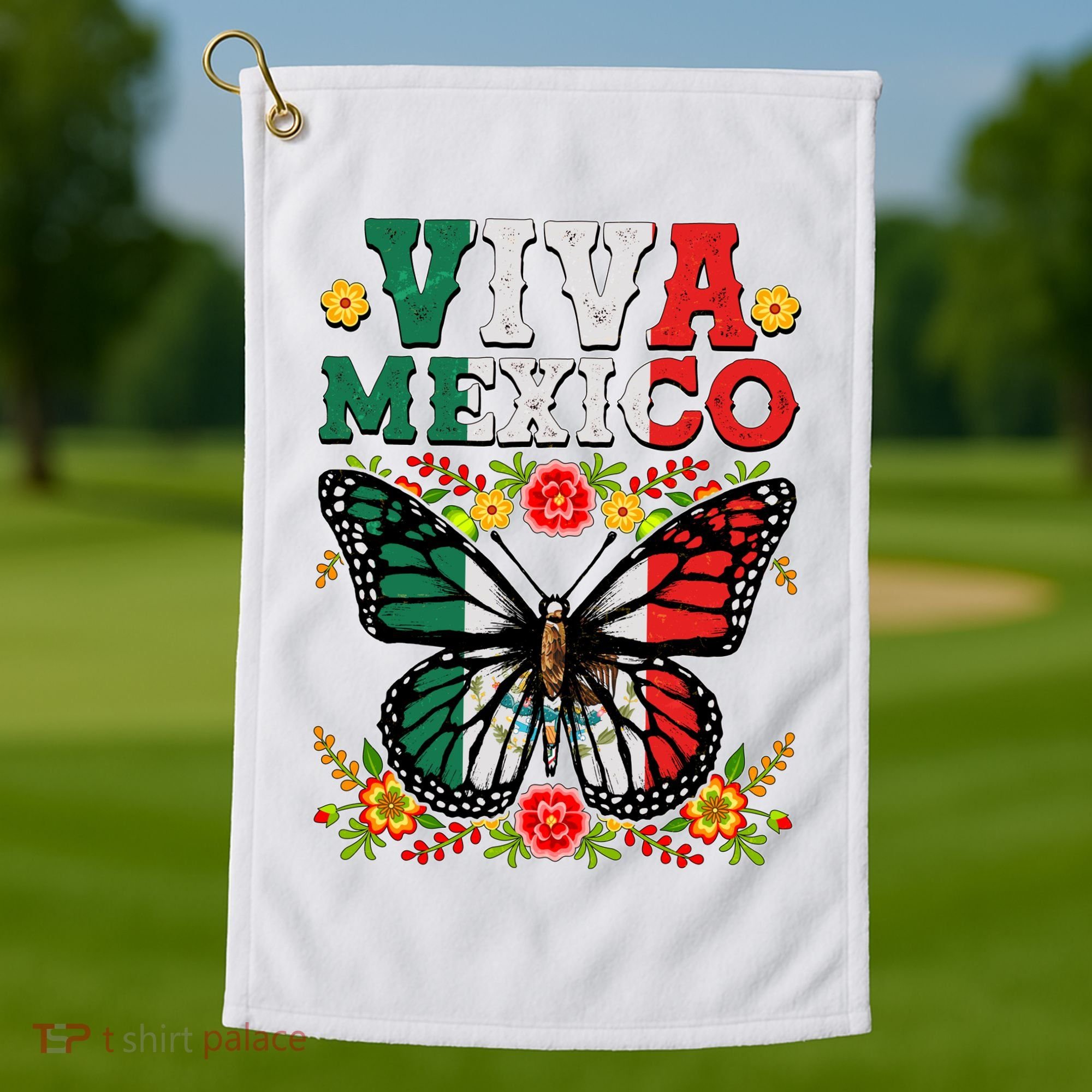 Viva Mexico Mexican Independence Day Butterfly Golf Towel