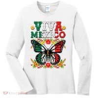 Viva Mexico Mexican Independence Day Butterfly Women's Long Sleeve Shirt thumb 0