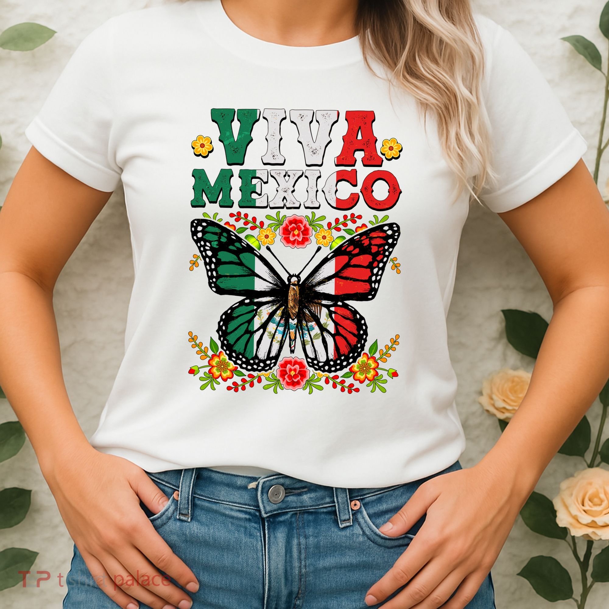 Viva Mexico Mexican Independence Day Butterfly Women's T-Shirt