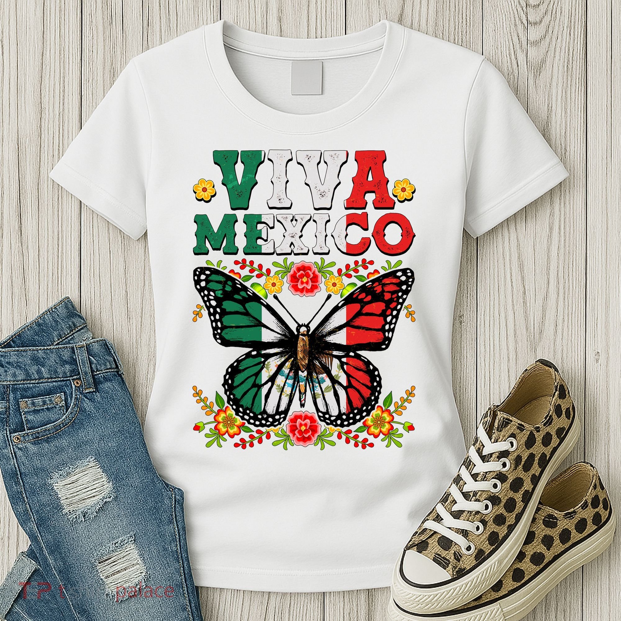 Viva Mexico Mexican Independence Day Butterfly Women's T-Shirt