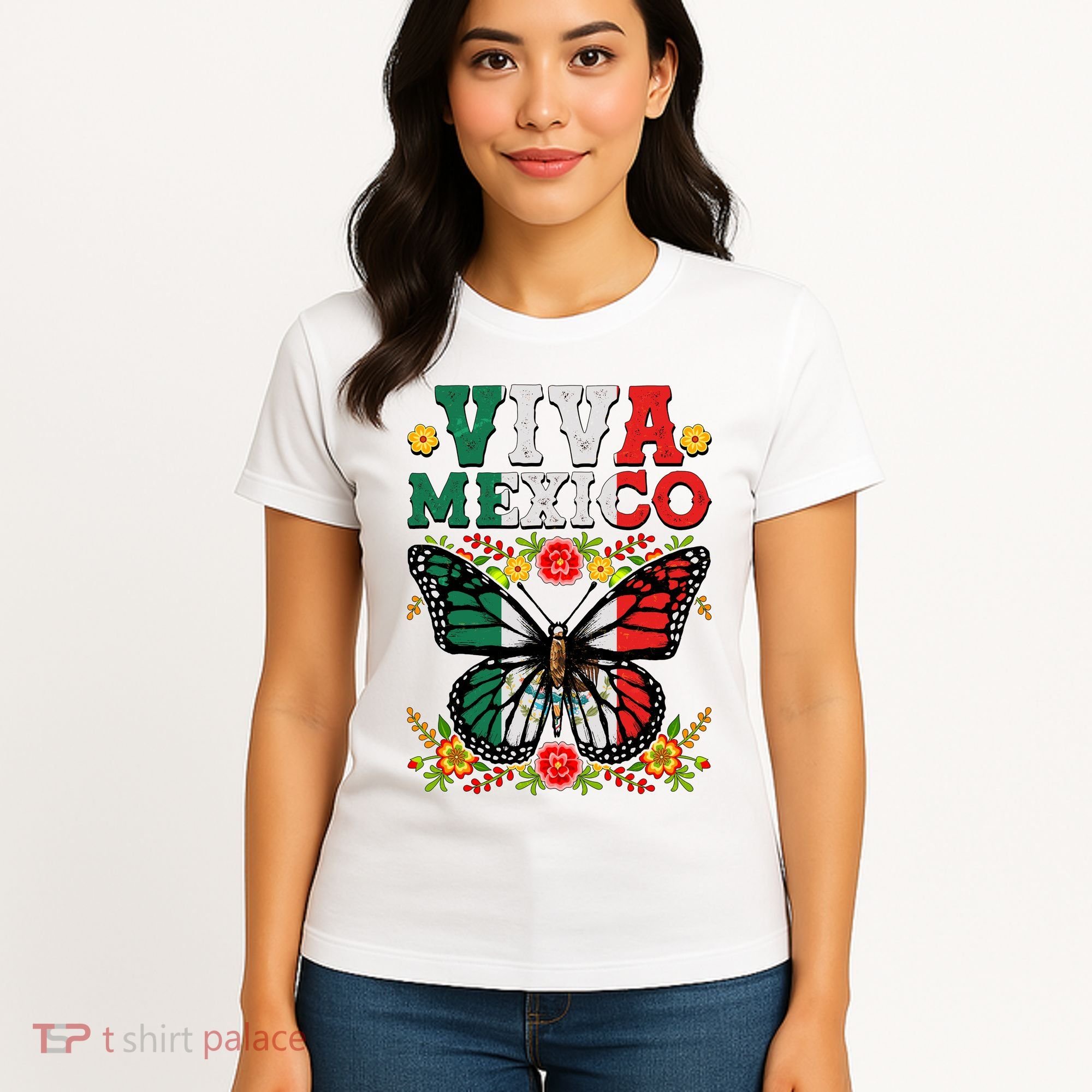 Viva Mexico Mexican Independence Day Butterfly Women's T-Shirt