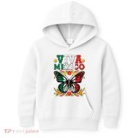 Viva Mexico Mexican Independence Day Butterfly Kids Hoodie thumb 0