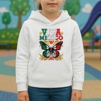 Viva Mexico Mexican Independence Day Butterfly Kids Hoodie thumb 3
