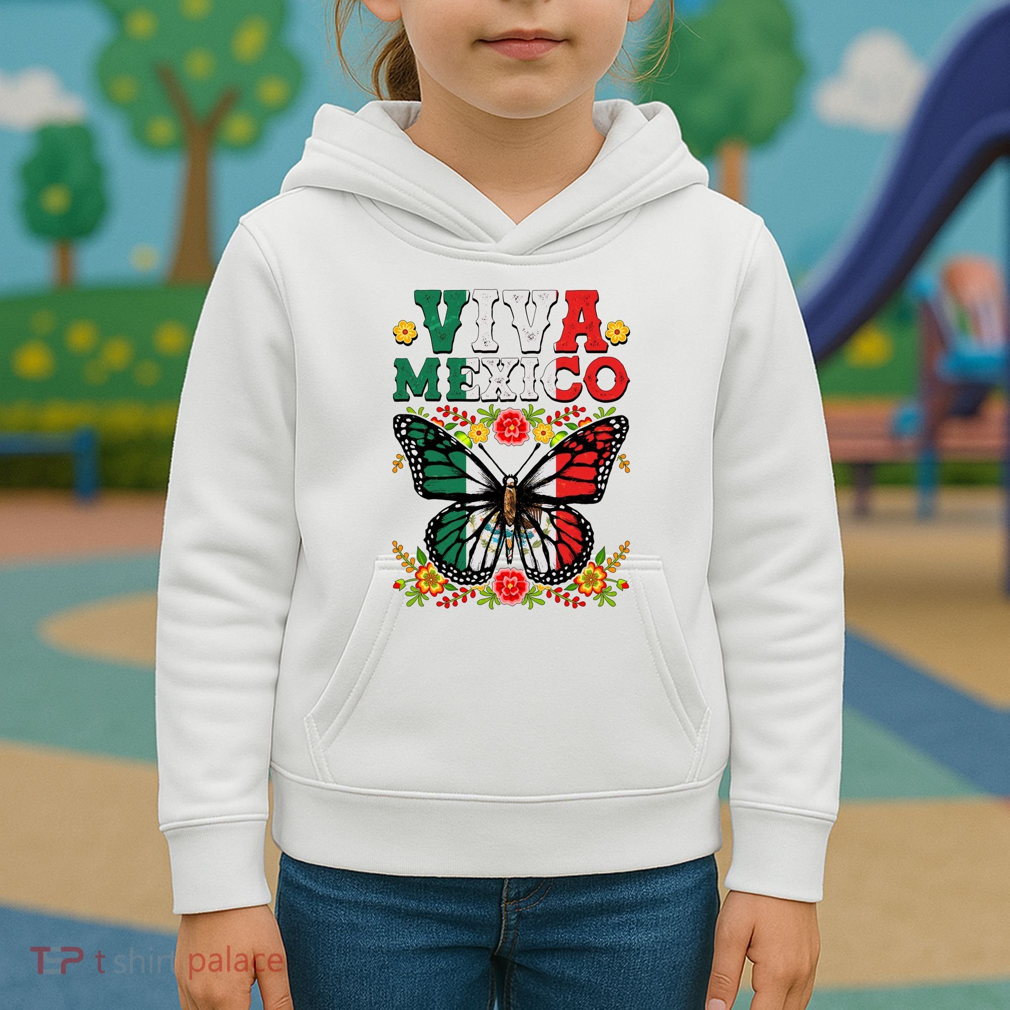Viva Mexico Mexican Independence Day Butterfly Kids Hoodie