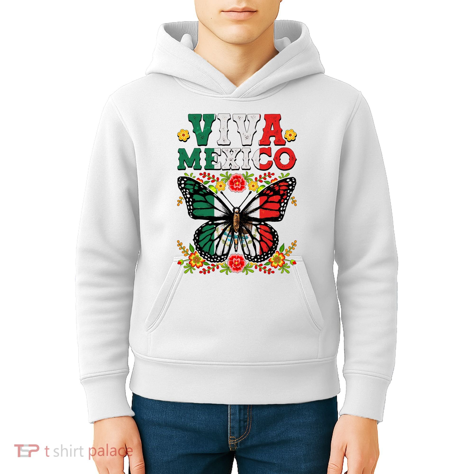 Viva Mexico Mexican Independence Day Butterfly Kids Hoodie