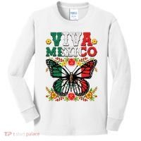 Viva Mexico Mexican Independence Day Butterfly Kids Long Sleeve Shirt thumb 0