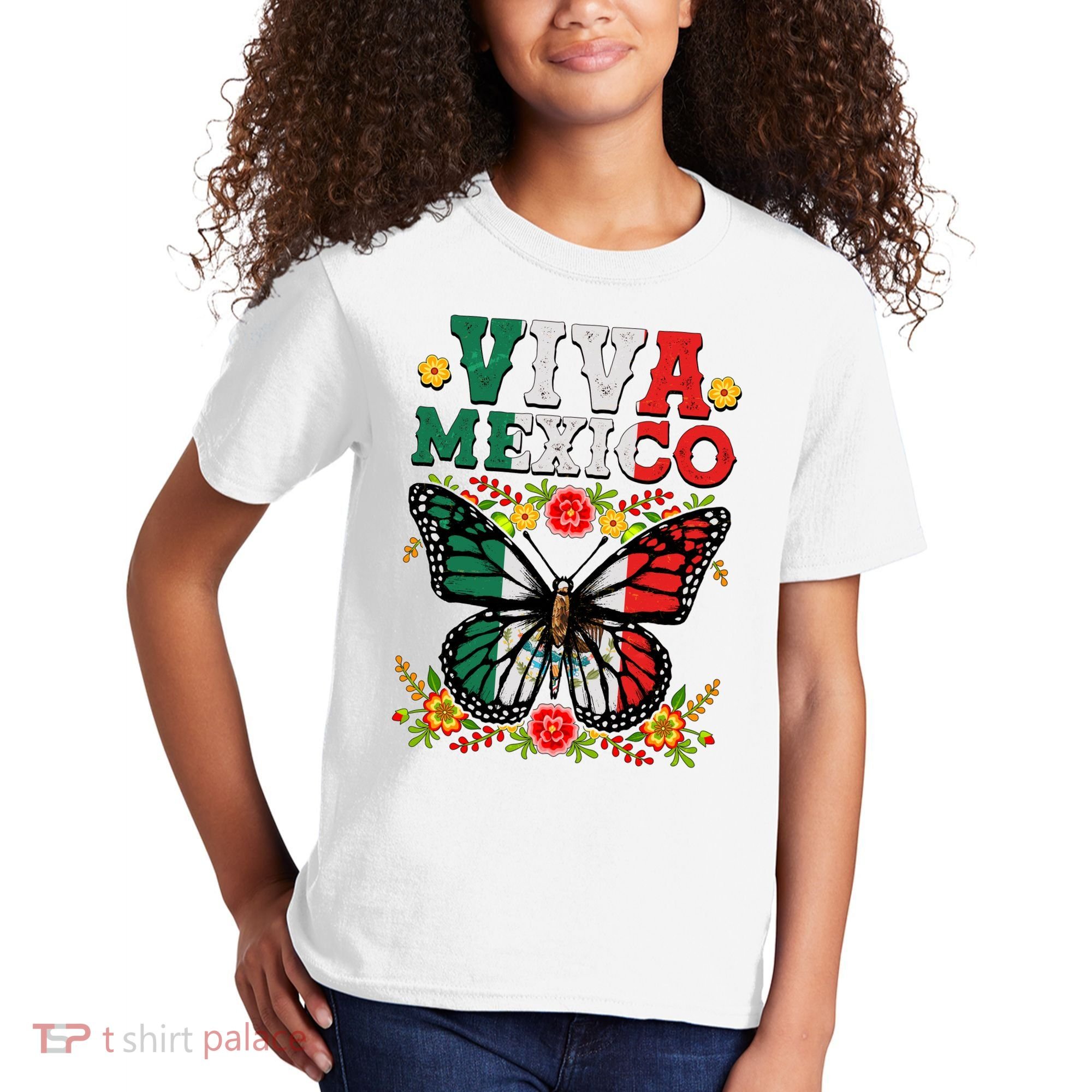 Viva Mexico Mexican Independence Day Butterfly Kids T-Shirt