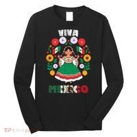 Viva Mexico Mexican Girl Flag Independence Day Long Sleeve Shirt thumb 0