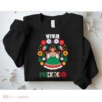 Viva Mexico Mexican Girl Flag Independence Day Sweatshirt thumb 2