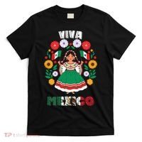 Viva Mexico Mexican Girl Flag Independence Day T-Shirt thumb 0