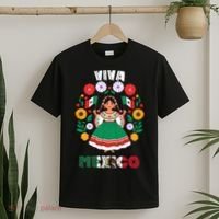 Viva Mexico Mexican Girl Flag Independence Day T-Shirt thumb 2