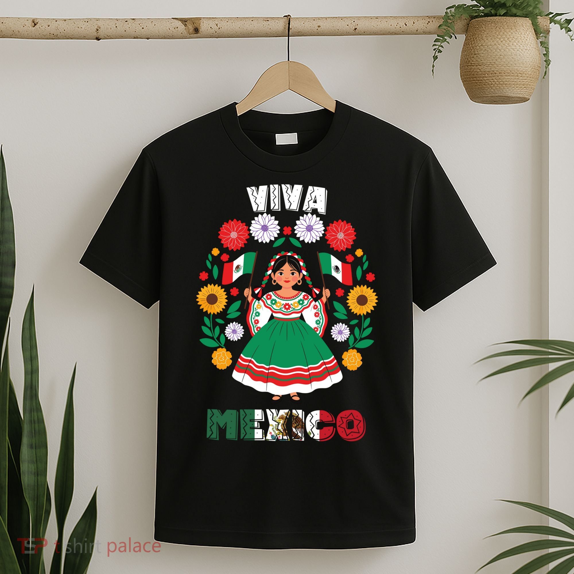 Viva Mexico Mexican Girl Flag Independence Day T-Shirt