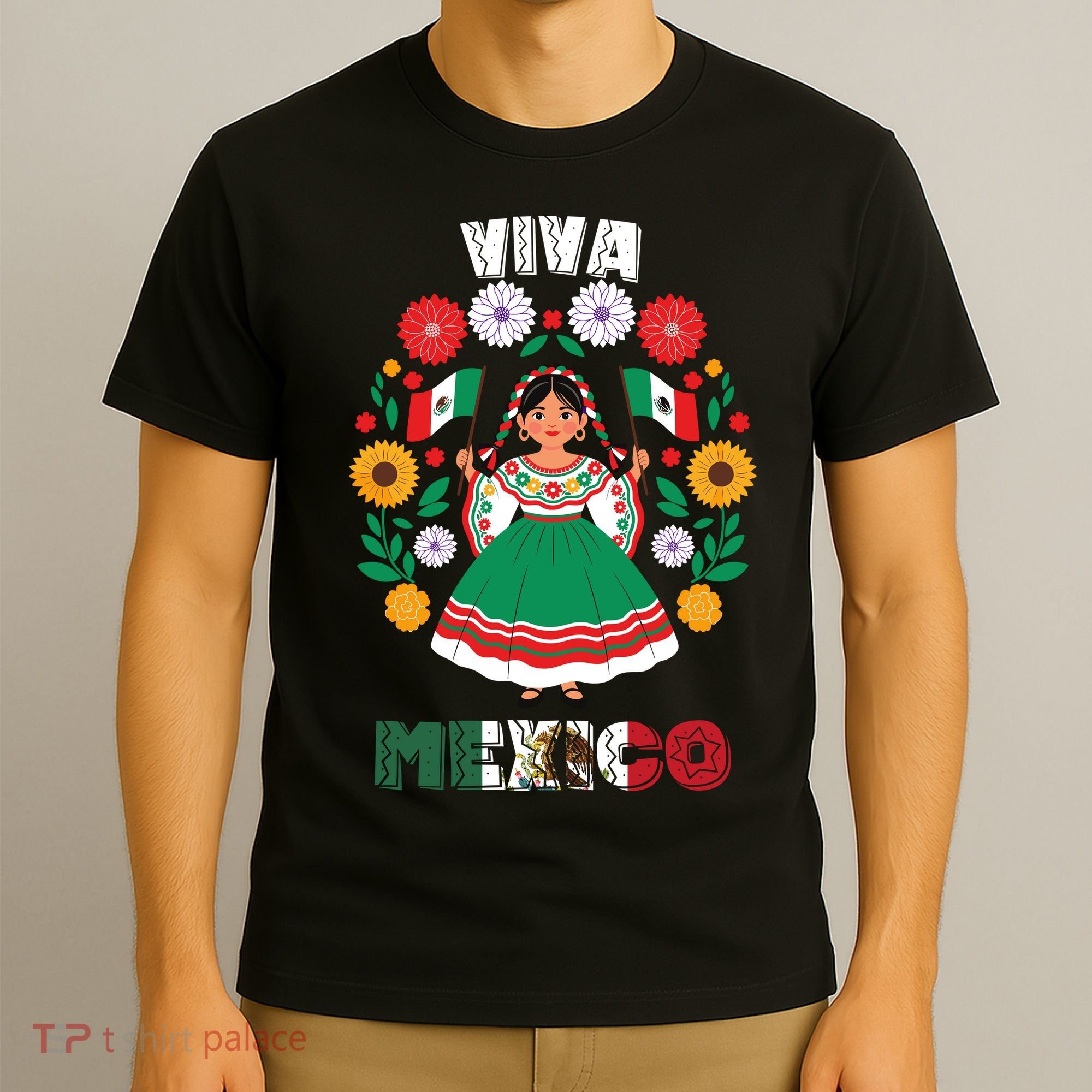 Viva Mexico Mexican Girl Flag Independence Day T-Shirt