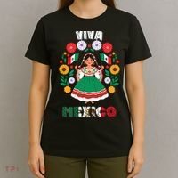 Viva Mexico Mexican Girl Flag Independence Day T-Shirt thumb 4