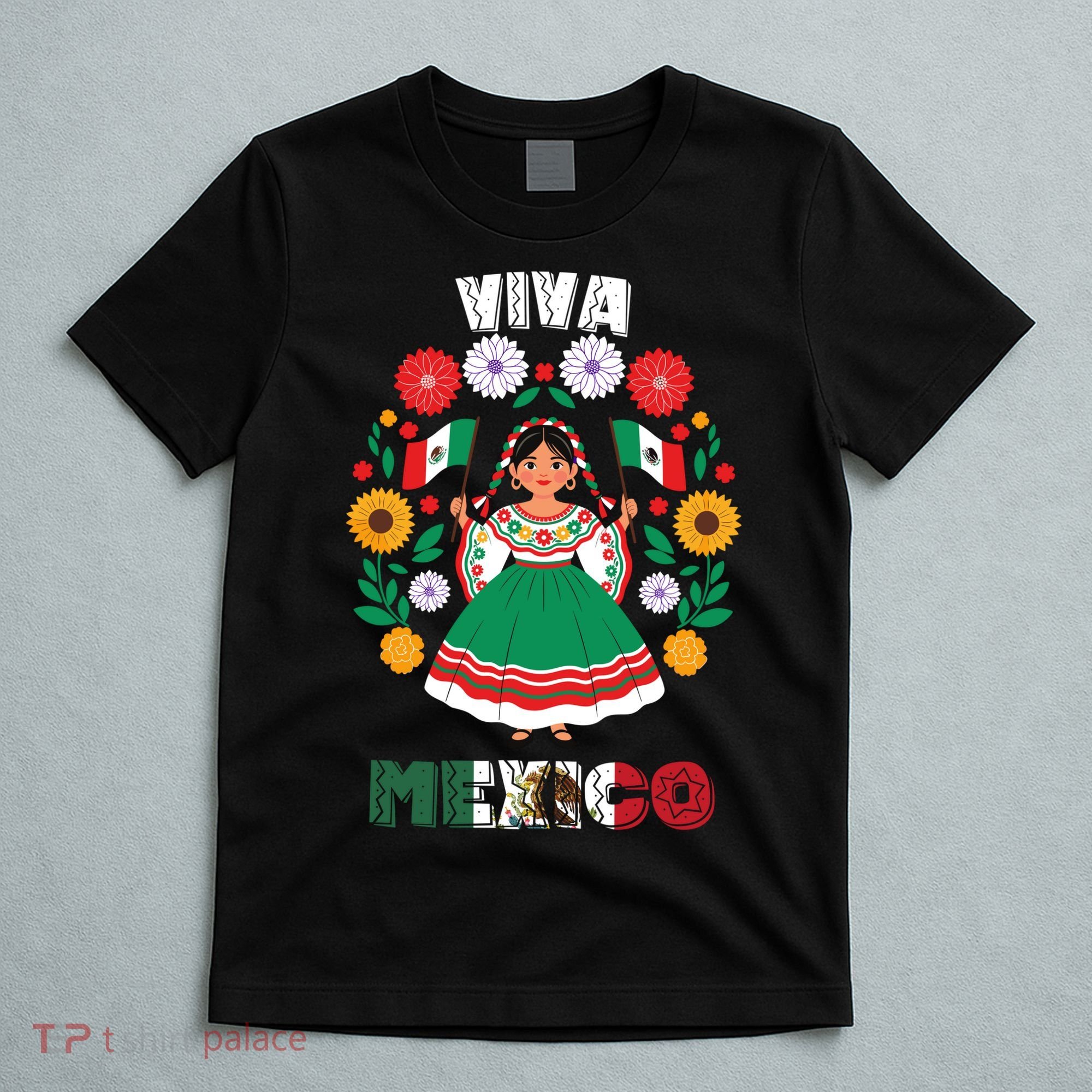 Viva Mexico Mexican Girl Flag Independence Day T-Shirt