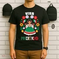 Viva Mexico Mexican Girl Flag Independence Day T-Shirt thumb 6