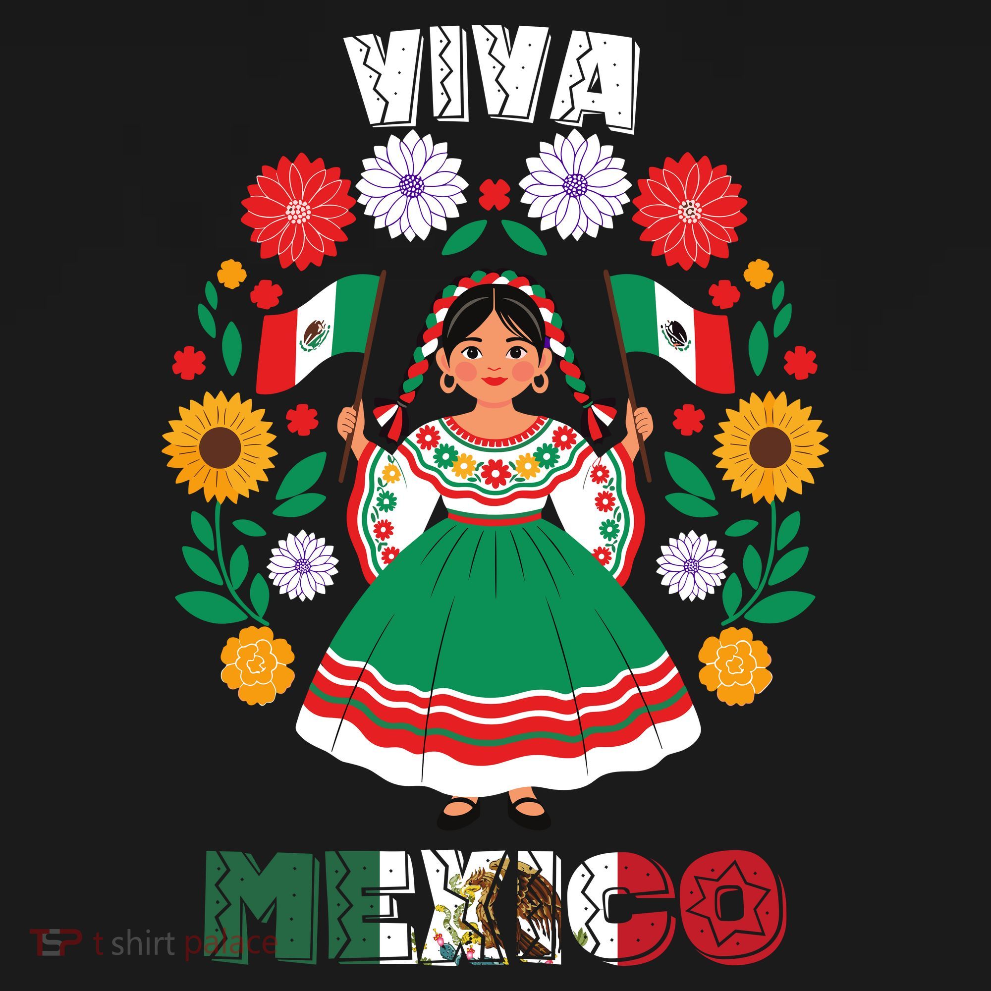 Viva Mexico Mexican Girl Flag Independence Day T-Shirt